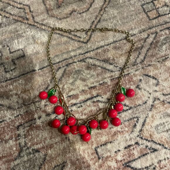 Talbots Red Cherries Charm Necklace Gold Tone Fruit Cherry Cottagecore Retro EUC - Picture 4 of 4